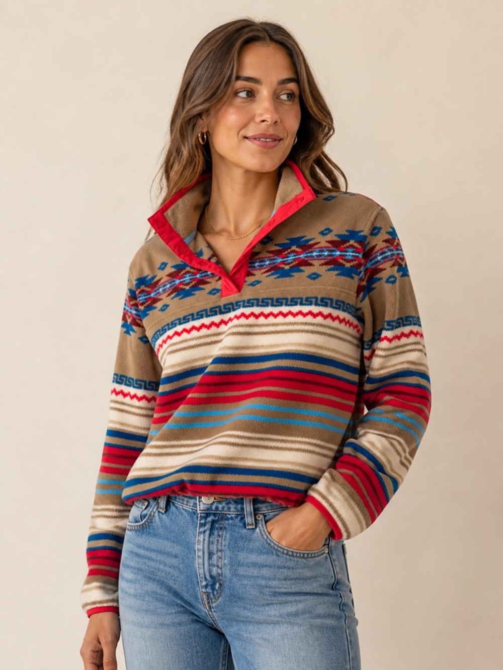 Lands’ End Southwest Print Fleece Pullover XS/P